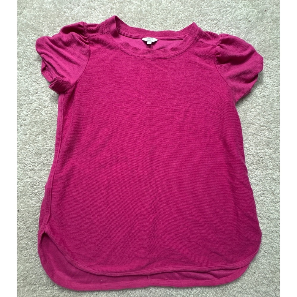 Crown and Ivy Textured Knit Top Women Large Pink Excellent Puff Sleeve Crew Neck